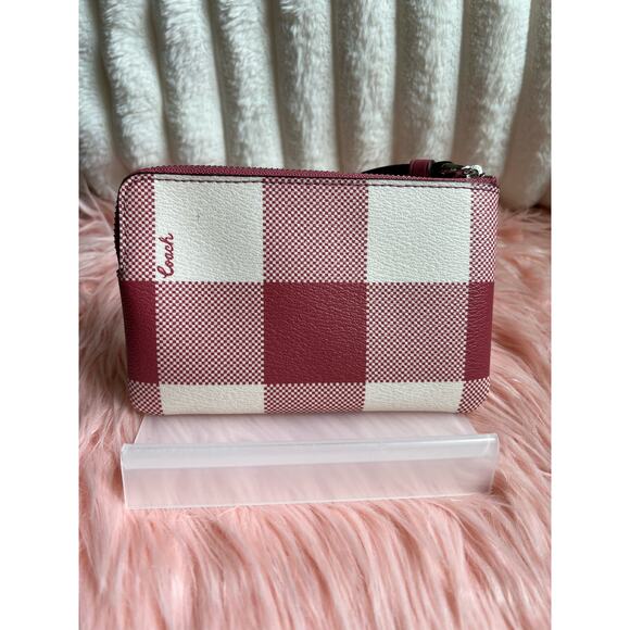 Coach Wristlet in Pink & White Gingham Signature Coated Canvas - Picture 2 of 8